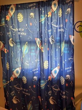 Space Rocket Curtains - Blue Planet & Rocket Print